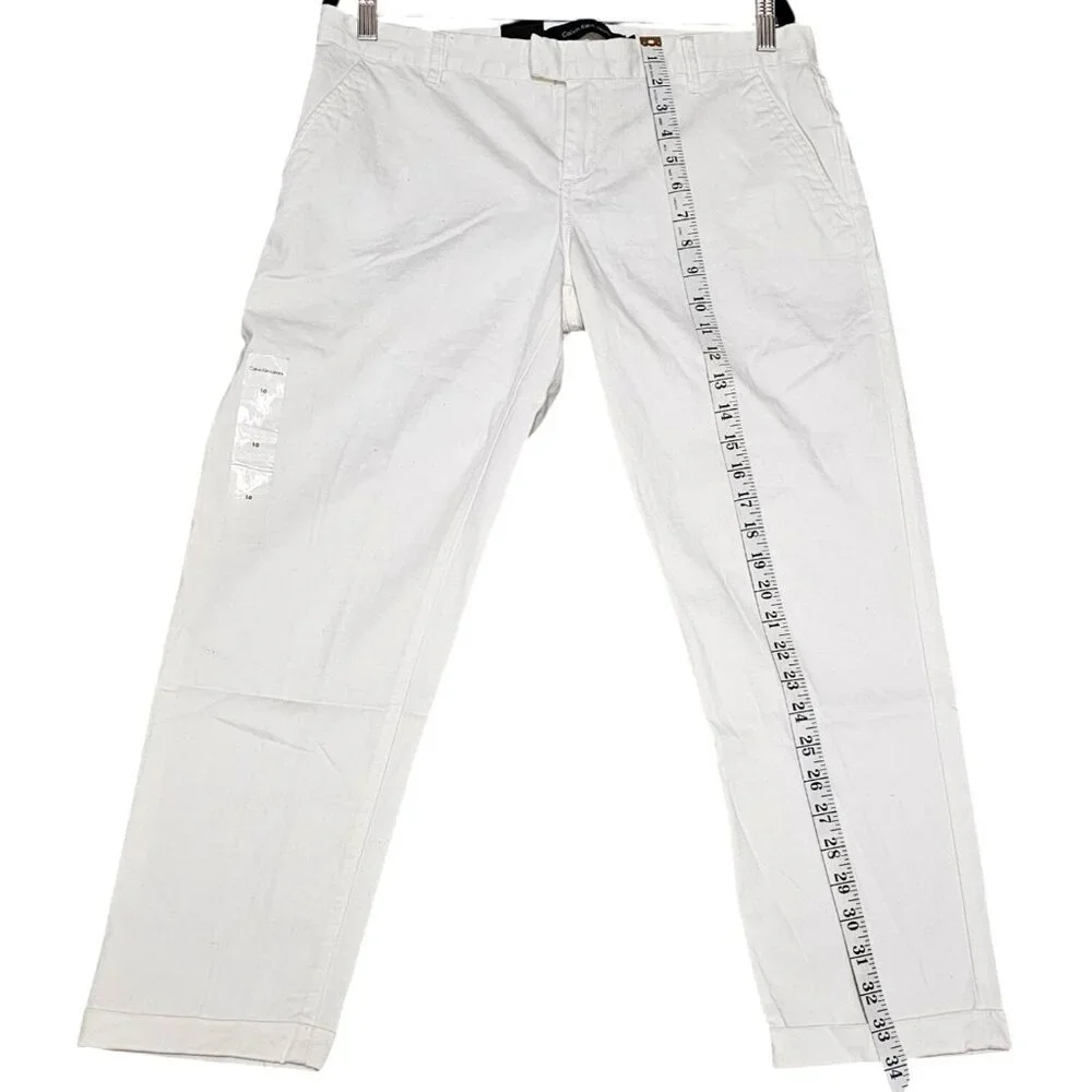 Calvin Klein Womens White Straight-Leg Trousers‎ Size 10